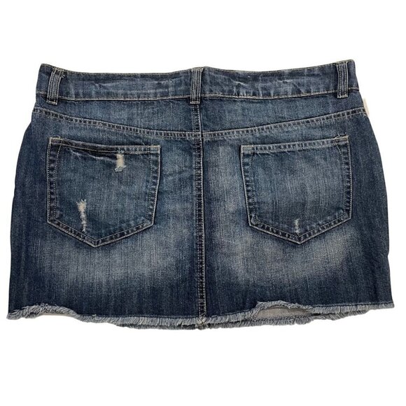 Vintage Y2K Denim Mini Skirt Sz L Blue Jean Distressed 13/14 Trendy - Picture 1 of 9